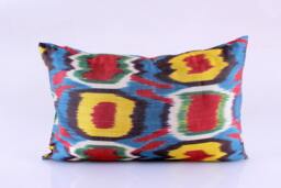 Ikat Silk Velvet Pillow 16x24 - Handmade Boho Cushion Cover Turkish Home Decor Accent - thumbnail 1