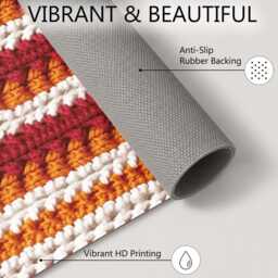 Red Orange White Crochet Stripe Texture Rug Non-Slip Soft Area Carpet Bedroom Living Room Hallway Mat Decor - Made in UK - thumbnail 4