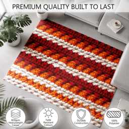 Red Orange White Crochet Stripe Texture Rug Non-Slip Soft Area Carpet Bedroom Living Room Hallway Mat Decor - Made in UK - thumbnail 3