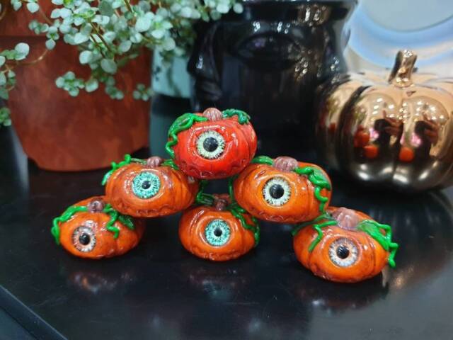 Creepy Cute Miniature Halloween Pumpkin, Glass Eye, Witches Kitchen - image 1