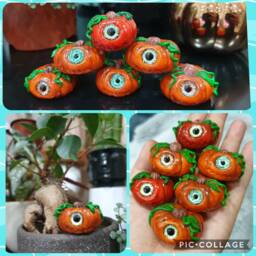 Creepy Cute Miniature Halloween Pumpkin, Glass Eye, Witches Kitchen - thumbnail 2