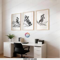 Minimalist Biking Print Set - 3 Posters - Biker Wall Art Line Drawing Decor Gift Cycling Artwork Boys Cyclist Bedroom Gifts - thumbnail 1
