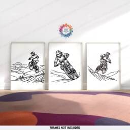 Minimalist Biking Print Set - 3 Posters - Biker Wall Art Line Drawing Decor Gift Cycling Artwork Boys Cyclist Bedroom Gifts - thumbnail 2