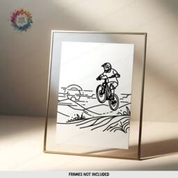 Minimalist Biking Print Set - 3 Posters - Biker Wall Art Line Drawing Decor Gift Cycling Artwork Boys Cyclist Bedroom Gifts - thumbnail 3
