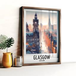 Glasgow Travel Print - Watercolour Poster Design - Wall Artwork Scotland England UK Gifts Home Decor Art Gift Picture - thumbnail 2