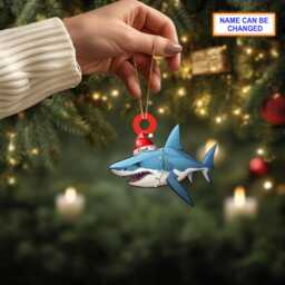 Custom Name Shark Personalized Ornament, Christmas Tree Hanging Decor, Flat 2D Gift For Lover - thumbnail 3