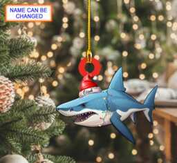 Custom Name Shark Personalized Ornament, Christmas Tree Hanging Decor, Flat 2D Gift For Lover - thumbnail 1