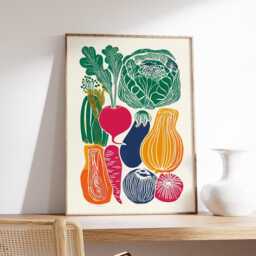 Vegetable Kitchen Wall Art, Retro Farmers Market Print, Colourful Veggie Poster - thumbnail 2