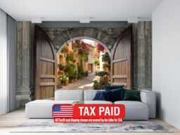 Spello Italy Alley Mural - Wooden Castle Door Roses Wallpaper - thumbnail 1