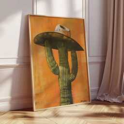 Cowboy Cactus Poster, Funny Western Wall Art Print, Bold Desert Decor With Hat, Quirky Southwestern Illustration, Unframed Print - thumbnail 3