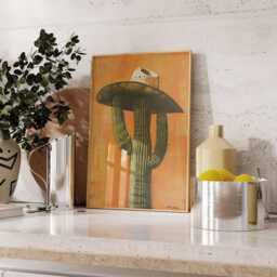 Cowboy Cactus Poster, Funny Western Wall Art Print, Bold Desert Decor With Hat, Quirky Southwestern Illustration, Unframed Print - thumbnail 2