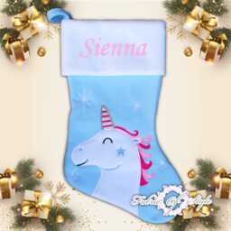 Personalised Christmas Stocking Luxury Embroidered Xmas Stockings Girl Unicorn Blue - thumbnail 1