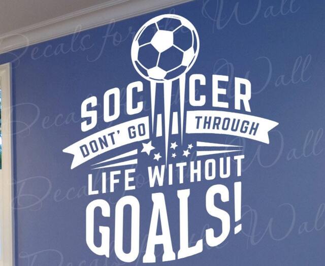 Soccer Dont Go Through Life Without Goals - Boy Girl Themed Kids Room Playroom Large Wall Decal Saying Decorative Adhesive Vinyl Lett T69 - image 1