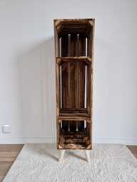 Burnt Wood Shoe Rack Tall Wooden Crate With Legs - thumbnail 1