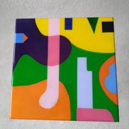 Epoxy Resin Coffee Table Purple Yellow Abstract Art With Wooden Legs - thumbnail 4