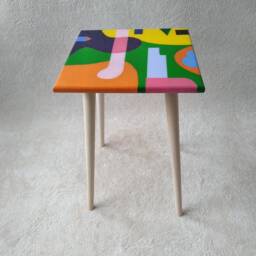 Epoxy Resin Coffee Table Purple Yellow Abstract Art With Wooden Legs - thumbnail 3