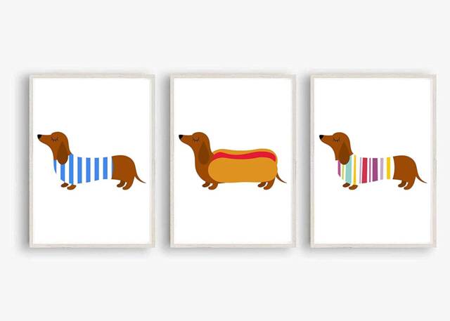 Din A4 Art Print Without Frame Set Of 3 - Cute Dachshunds Wire-Haired Dachshund Dog Love Animals Graphic Modern Picture Poster