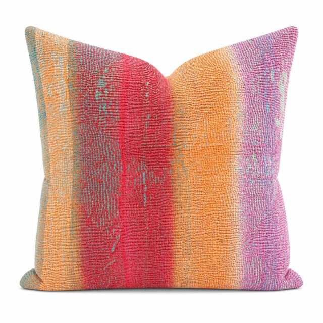 Vintage Kantha Pillow Cover - Purple Orange Patchwork Boho Indian Throw One Of A Kind Cushion 20x20 - image 1