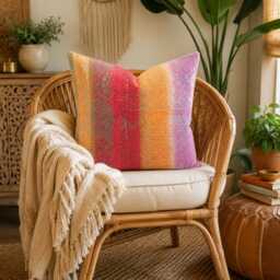 Vintage Kantha Pillow Cover - Purple Orange Patchwork Boho Indian Throw One Of A Kind Cushion 20x20 - thumbnail 2