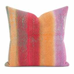 Vintage Kantha Pillow Cover - Purple Orange Patchwork Boho Indian Throw One Of A Kind Cushion 20x20 - thumbnail 1
