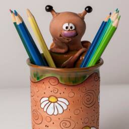 Handmade Ceramic Pen/Pencil Holder, Bee Design, Pencil Box With Fun Animals, Christmas Gift For Kids Organising - thumbnail 2