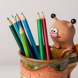 Handmade Ceramic Pen/Pencil Holder, Bee Design, Pencil Box With Fun Animals, Christmas Gift For Kids Organising - thumbnail 4