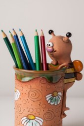 Handmade Ceramic Pen/Pencil Holder, Bee Design, Pencil Box With Fun Animals, Christmas Gift For Kids Organising