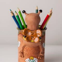 Handmade Ceramic Pen/Pencil Holder, Bee Design, Pencil Box With Fun Animals, Christmas Gift For Kids Organising - thumbnail 3