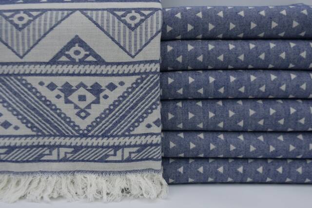"Turkish Towel, Kilim Desing Towel, Handmade Towel, Navy Blue Towel, Soft Towel, Aztec Towel, Double Face Towel, 36""x70" - image 1