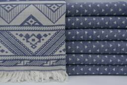 "Turkish Towel, Kilim Desing Towel, Handmade Towel, Navy Blue Towel, Soft Towel, Aztec Towel, Double Face Towel, 36""x70" - thumbnail 1