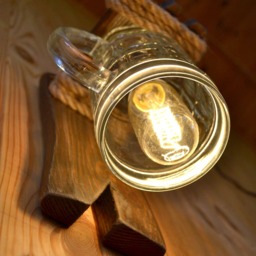 Handmade Wall Lamp Of Wood & A Beer Glass, Sconce, Fixtures, Rustic Lamp, Lighting, Wooden - thumbnail 3