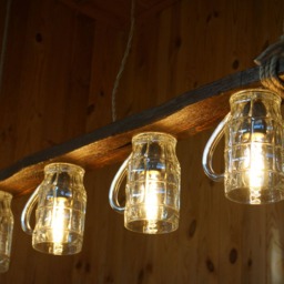 Handmade Wall Lamp Of Wood & A Beer Glass, Sconce, Fixtures, Rustic Lamp, Lighting, Wooden - thumbnail 4