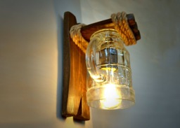 Handmade Wall Lamp Of Wood & A Beer Glass, Sconce, Fixtures, Rustic Lamp, Lighting, Wooden