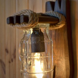 Handmade Wall Lamp Of Wood & A Beer Glass, Sconce, Fixtures, Rustic Lamp, Lighting, Wooden - thumbnail 2