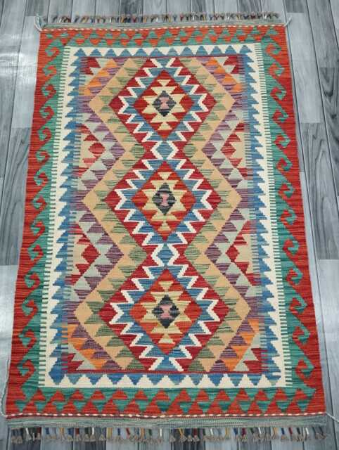 Classic Rug, Handmade Artisan Afghan Turkish Scandinavian Navajo Bohemian Wool Flatweave Multicolour Kilim Rug 151x98 cm - image 1