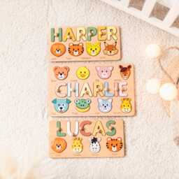 Personalized Baby Wooden Toys Name Puzzle With Farm Animals First Christmas Gifts Handmade Shower Gift Girl Nursery Decor - thumbnail 3