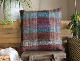 50cm - Or 20Inch Vintage Kilim Cushion Cover Handwoven - Goat Hair/Wool/Linen Speckled Turquoise Red Purple - thumbnail 1