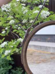 Brown Round Mirror, Decorative Wood Hanging Modern Wall Farmhouse Bathroom Leather Mirror