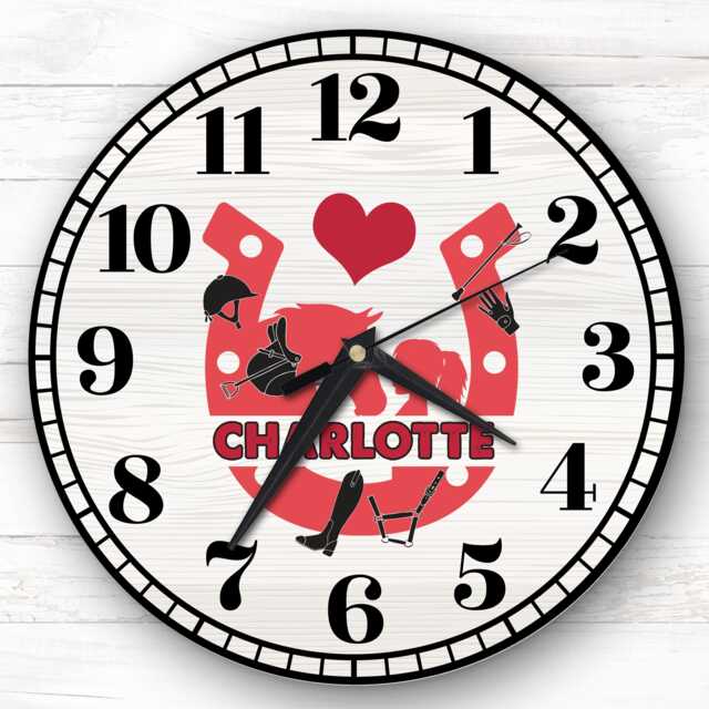 Girls Horseshoe Horse Children's Personalised Gift For Kid's Bedroom Clock - Kids Clock, , Custom Wall - image 1