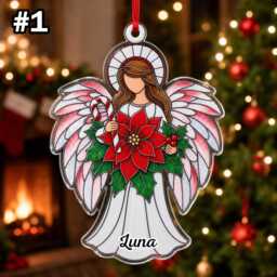 Custom Name Guardian Angel Wings Ornament, Christmas Tree Car Hanging Decor, Flat 2D Ornament Acrylic Wooden Holiday Keepsake Gift 2026 - thumbnail 3