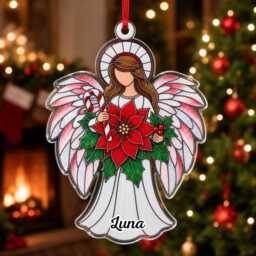 Custom Name Guardian Angel Wings Ornament, Christmas Tree Car Hanging Decor, Flat 2D Ornament Acrylic Wooden Holiday Keepsake Gift 2026