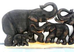 "Wood Carving Of 5 Elephant Family Art Hand Carved Natural Teak Elephants Home Decor Wall Hanging Handmade Gift 32""x8.75" - thumbnail 2