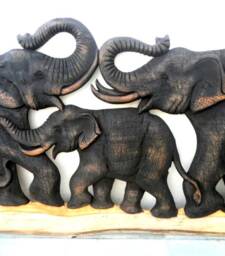 "Wood Carving Of 5 Elephant Family Art Hand Carved Natural Teak Elephants Home Decor Wall Hanging Handmade Gift 32""x8.75" - thumbnail 3