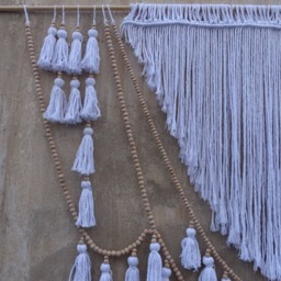 White Wall Hanging Art Boho Home Decor, Wallknot, Tassels Headboard - thumbnail 2