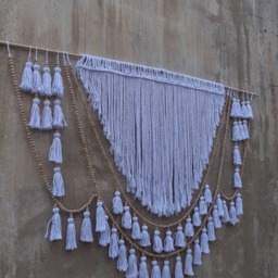White Wall Hanging Art Boho Home Decor, Wallknot, Tassels Headboard - thumbnail 3