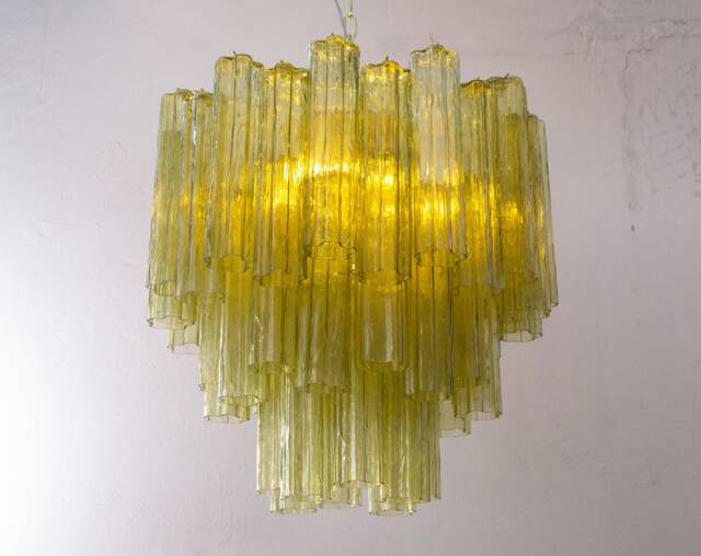 Suspension Lamp Made in Italy Tronchi Olive Green Murano Glass, Vintage Design Style, Ceiling Chandelier - image 1
