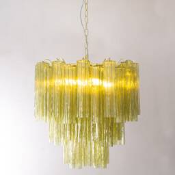 Suspension Lamp Made in Italy Tronchi Olive Green Murano Glass, Vintage Design Style, Ceiling Chandelier - thumbnail 2