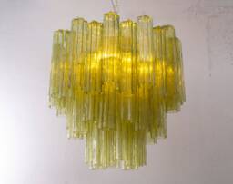 Suspension Lamp Made in Italy Tronchi Olive Green Murano Glass, Vintage Design Style, Ceiling Chandelier - thumbnail 1