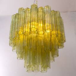 Suspension Lamp Made in Italy Tronchi Olive Green Murano Glass, Vintage Design Style, Ceiling Chandelier - thumbnail 3