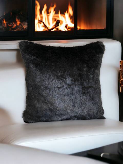 Black Faux Fur Decorative Pillow Cover, Cushion, Throw Pillow, Living Room, Home Decor, Gifts For Her - image 1